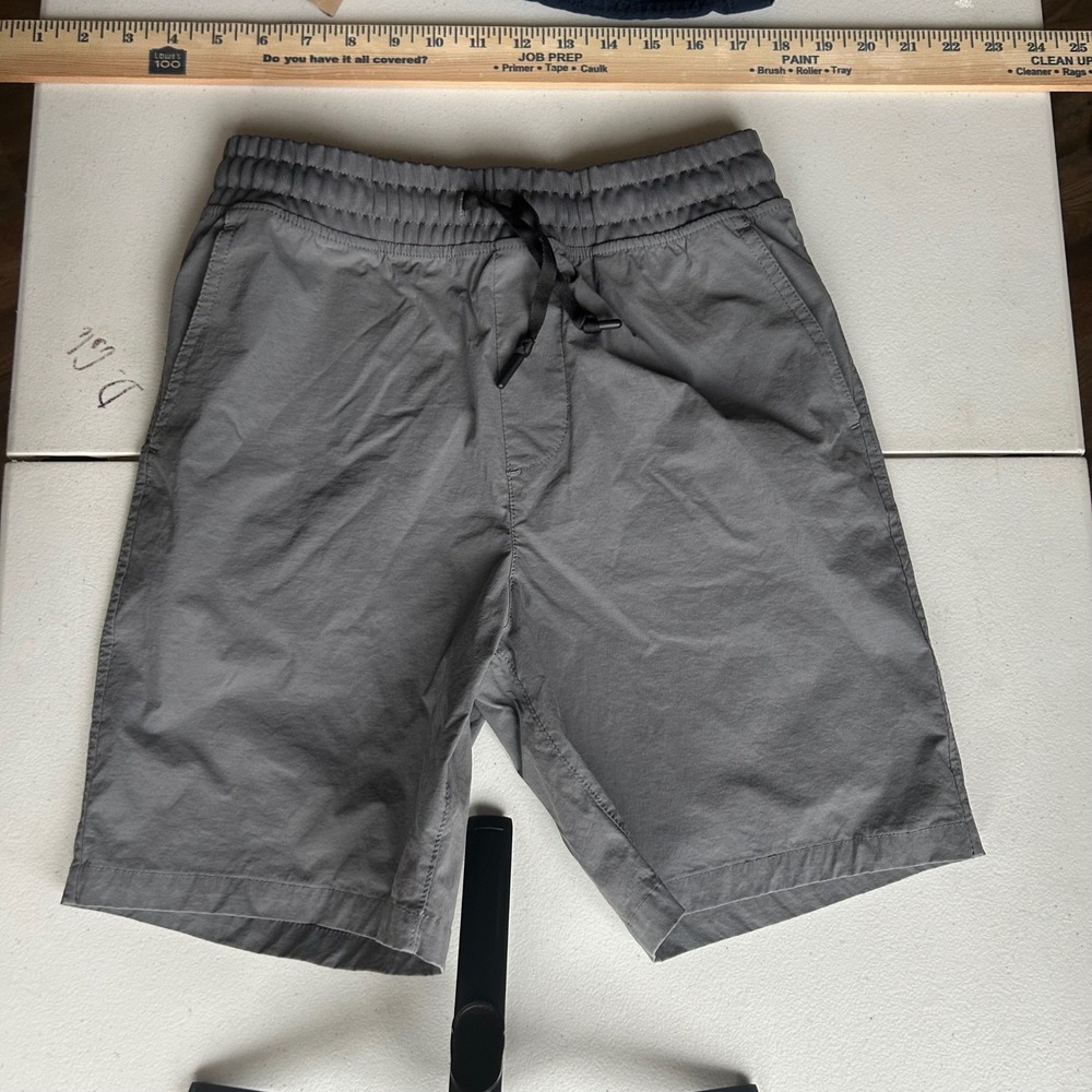 Lot 4 Pairs Boys Pull On Shorts Medium Navy Grey Khaki Tan Elastic Waist Cotton - Picture 7 of 11